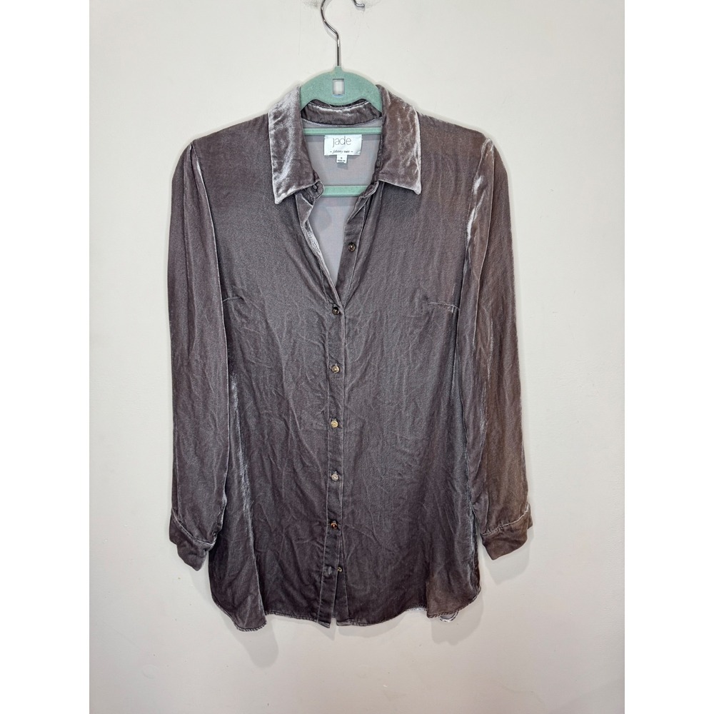 Johnny‎ Was Jade Button Down Velvet Blouse Greyish Brown sz S